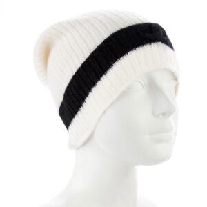 100% AUTHENTIC CHANEL LOGO IVORY and BLACK CASHMERE HAT BEANIE